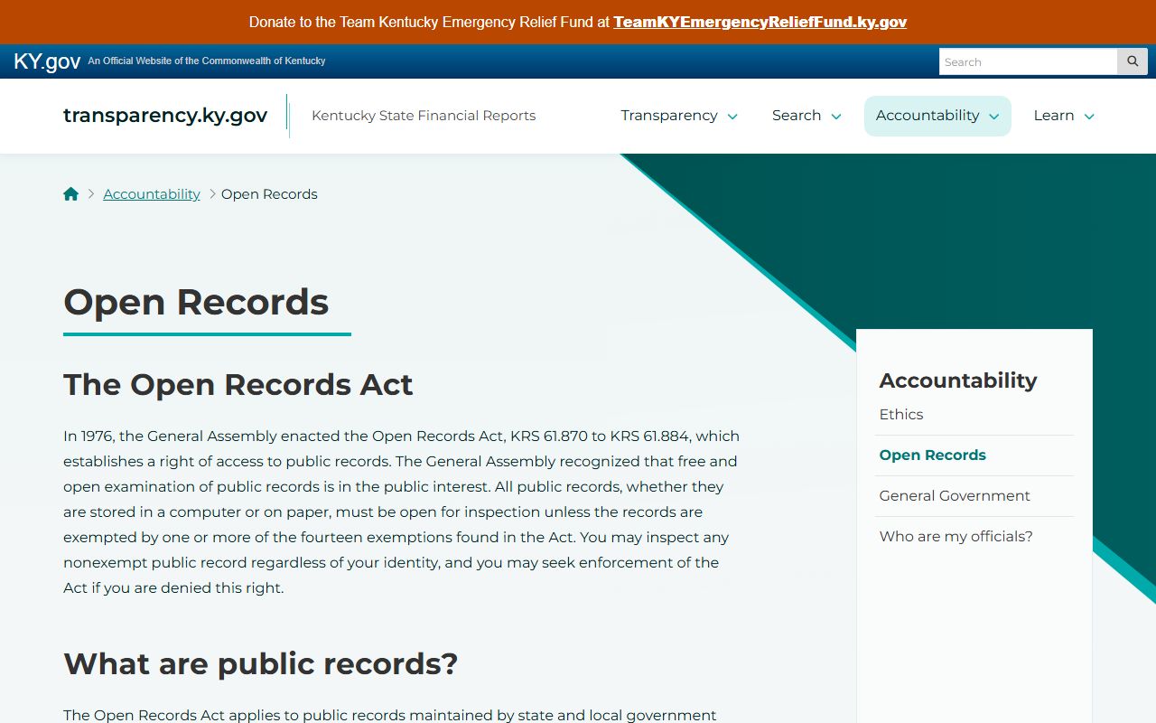 Kentucky Open Records Act information page